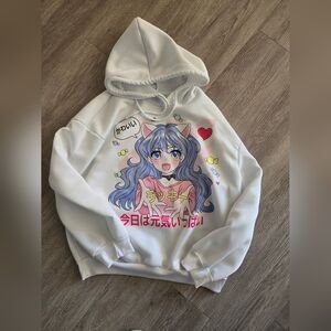 SHEIN White Anime Hoodie